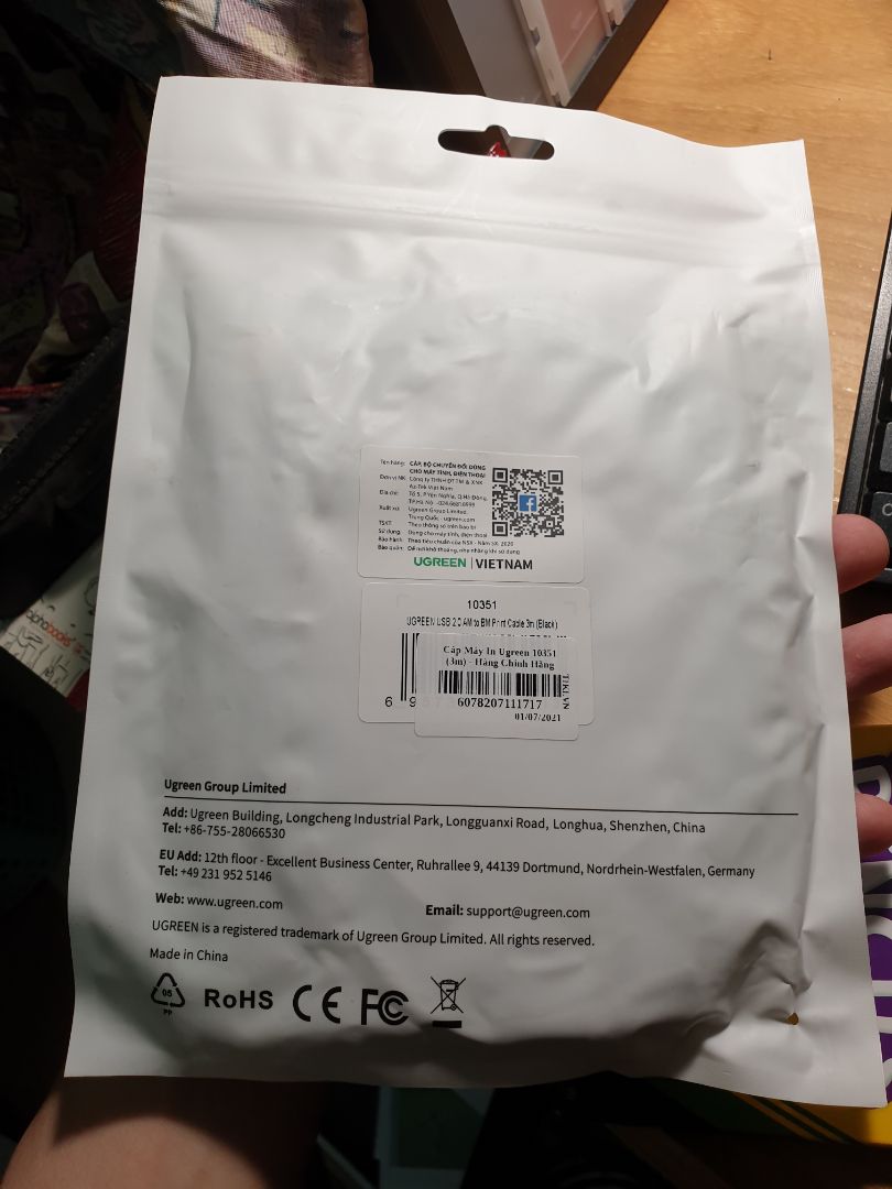 Sản phẩm chất lượng ổn, loại 3m này có cục khử nhiễu nên chất lượng in được cải thiện rõ rệt. Đầu tiếp xúc có màu vàng, nhìn cảm quan rất ổn.