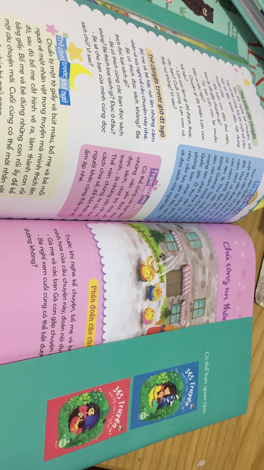 Câu chuyện nhẹ nhàng, hình sảnh đẹp. Thích nhất là sau mỗi câu chuyện có các câu hỏi để cha mẹ tương tác vs con, cũng là để giúp con tư duy, nhớ lại nội dung câu chuyện ?