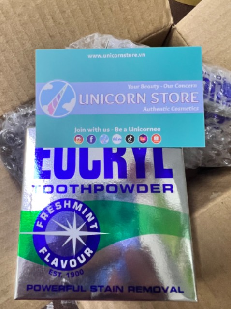 Bột trắng men răng EUCRYL shop bán là hàng chính hãng 100%, mình đã dùng nên biết chất lượng tốt, mùi bạc hà thơm miệng và răng trắng dần lên sau 2 tuần sd. Tặng shop 5⭐️ và cảm ơn đã bán hàng tử tế