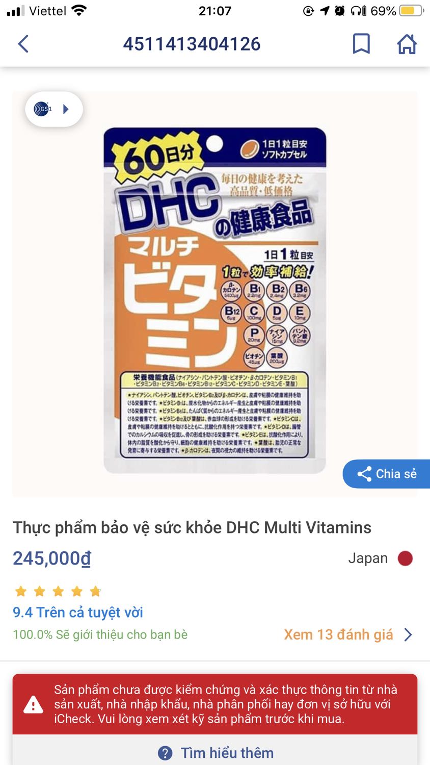 Sản phẩm đóng gói cẩn thận, kỹ càng. Có tem phụ tiếng Việt & tem chống hàng giả. Check mã vạch 2 apps đều ra nguồn gốc xuất xứ. Các bạn có thể an tâm mua sử dụng nhé. Đây là lần thứ 2 mình mua ở shop. Con multivitamin này thì mới mua sử dụng thử đợt này. Hy vọng sẽ cho kết quả tốt. Mình sẽ ủng hộ những đợt tiếp theo.