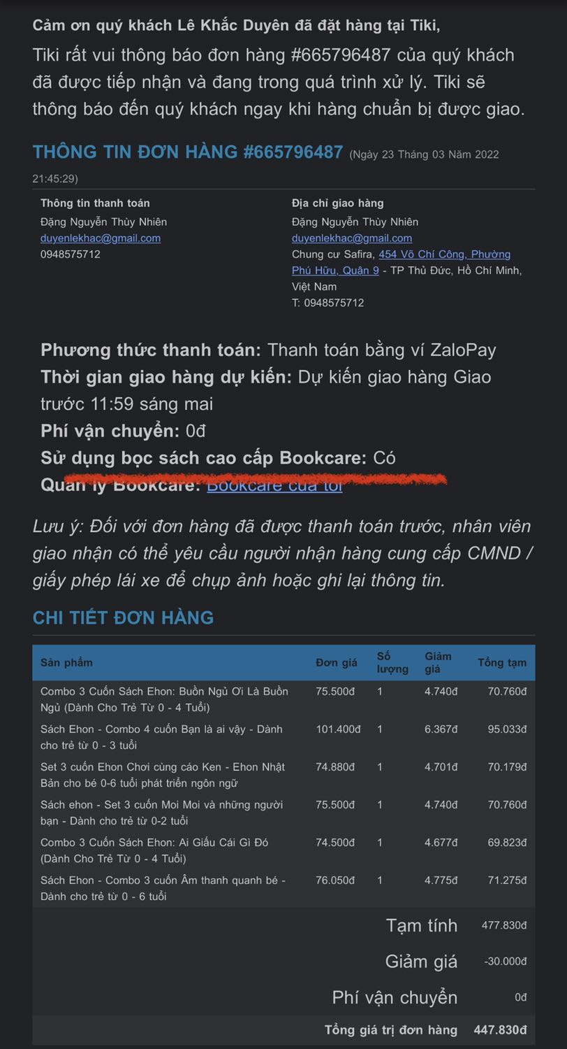 Đơn hàng có sử dụng bookcare nhưng sản phẩm giao lại không có Đơn hàng có sử dụng bookcare nhưng sản phẩm giao lại không có