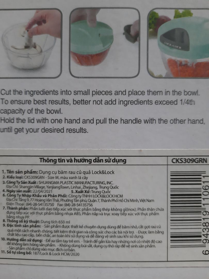 Sản phẩm nhỏ gọn nhưng cực xịn xò, dễ sử dụng, thuận tiện cho nhà bếp. Không sợ văng cay mắt như khi băm, giã hành ớt thông thường, mà hành băm ra nhuyễn đều. Hàng thì mới sản xuất tháng 4/2021, mua lúc đang dịch vận chuyển khó khăn nhưng may mà vẫn nhận được hàng, cảm ơn Tiki và đội ngũ shipper rất nhiều.