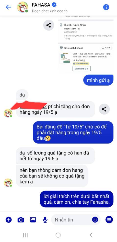 - Sách đẹp, đóng gói cẩn thận, sạch đẹp
- Người giao hàng chu đáo, nhiệt tình
- Không hài lòng với phản hồi không thỏa đáng của Fahasa về nội dung tặng Poster A3
