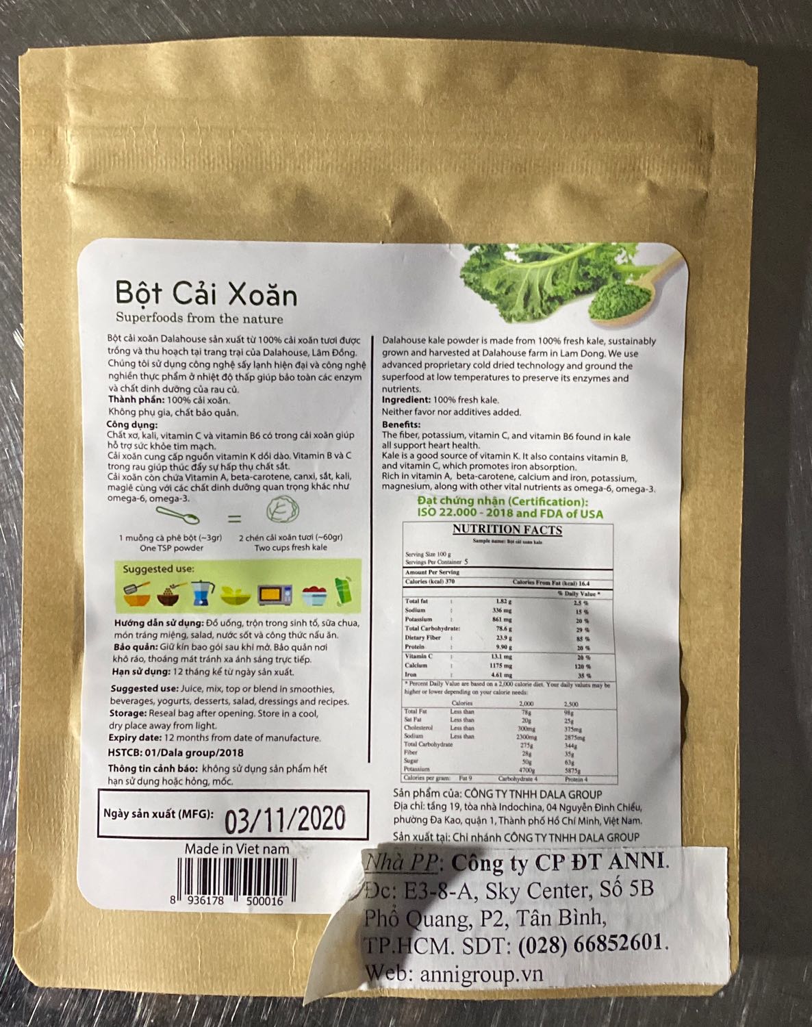 Chỉ cho 4 sao vì khi quét mã vạch lại không phải sản phẩm Bột cải xoăn. Sản phẩm uống được, dễ uống.