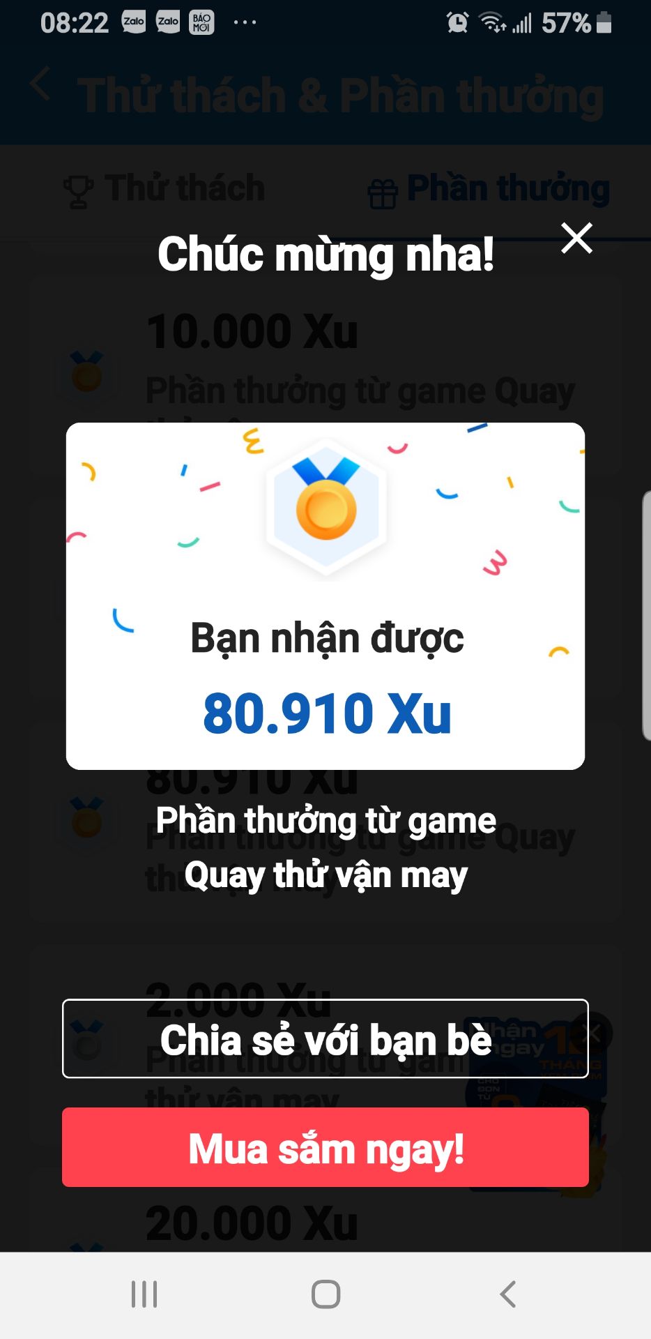 Mã quà tặng có thể đổi xu quay có rất có thể bạm may mắn trúng thưởng để mua hàng với giá siêu rẻ nhất trong các aap thương mại điện tử