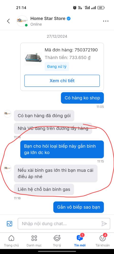 Người bán hàng nói sử dụng dc  bình ga lớn.khi mua về thì khong sử dụng dc.bán hàng ko có tâm nói sử dụng dc để bán dc hàng thôi.