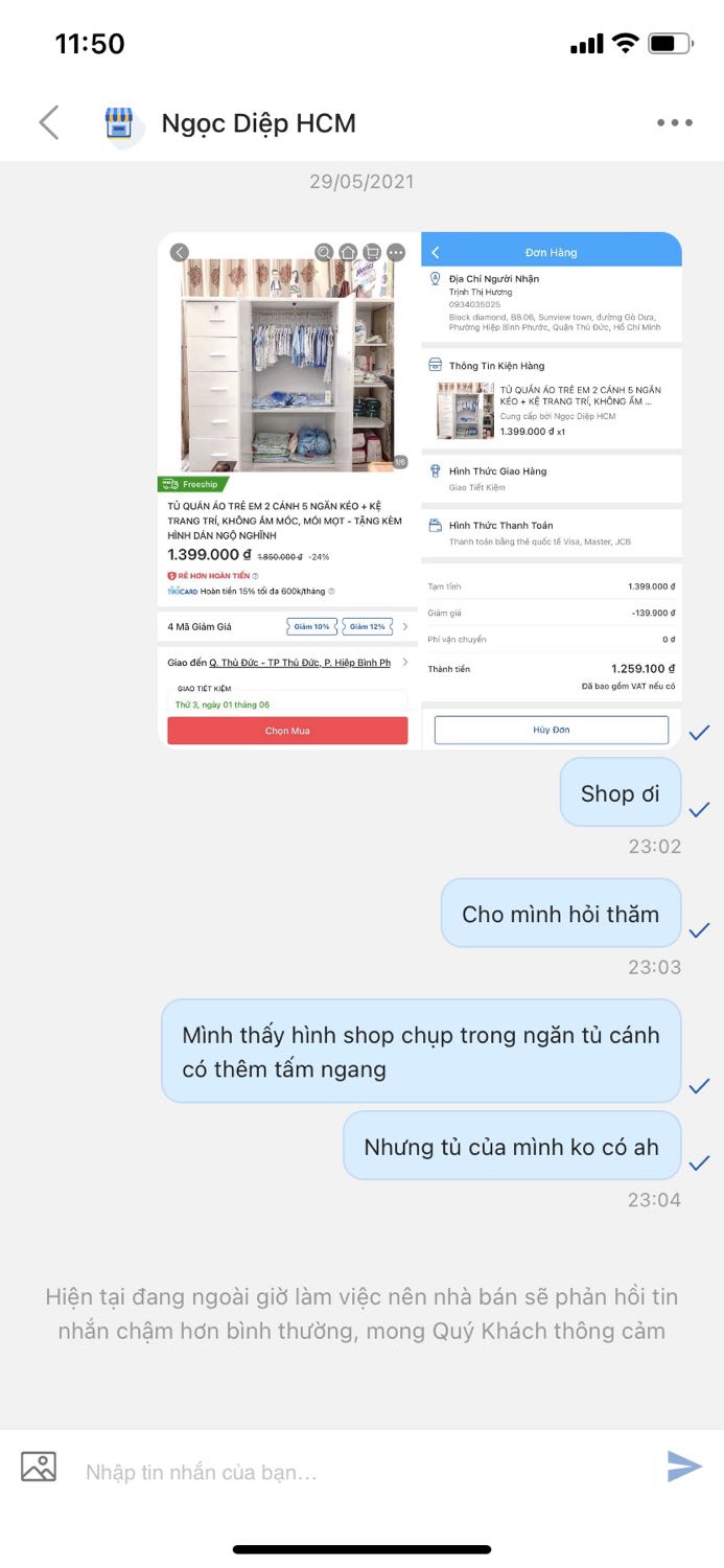 Tủ giao thiếu mất kệ ở phía trong tủ cánh, nhắn tin báo Shop nhưng Shop ko phản hồi Tủ giao thiếu mất kệ ở phía trong tủ cánh, nhắn tin báo Shop nhưng Shop ko phản hồi