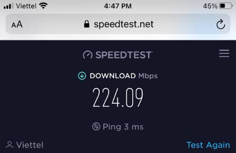 Mình vào Toilet cắm xong rồi *** Tín Hiệu thì sóng phát từ Bộ Kích còn có 33Mb, thấy yếu hơn so với Wifi cũ. Mình thoát lại vô Wifi cũ của mình *** thì sóng là 224Mb.  Cảm giác như cục này hút rời Phát, nhưng Phát ra còn yêu hơn sóng cũ, vậy xài để làm gì?  Coi như bỏ rồi.