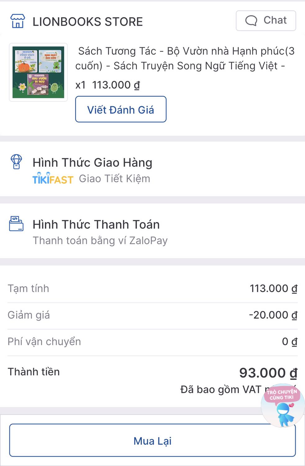 Shop đóng gói cẩn thận. Sách màu sắc tươi sáng. In màu dày dặn. Nội dung về chơi trốn tìm, sinh nhật, thiên nhiên ban đêm. Chủ đề không mới nhưng bội dung mới, hình vẽ dễ thương. Áp mã còn 93k. Bé rất thích