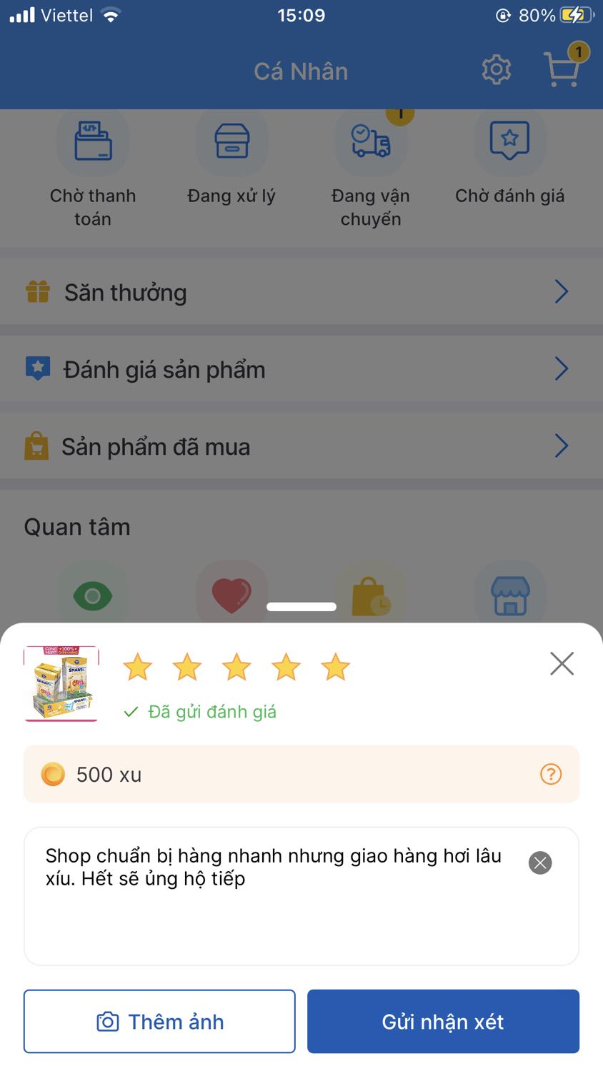 Shop chuẩn bị hàng nhanh nhưng giao hàng hơi lâu xíu. Hết sẽ ủng hộ tiếp