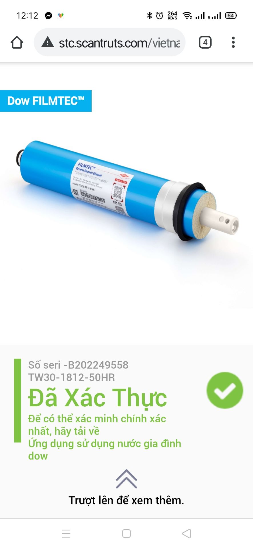 sản phẩm chính hãng dow filmtec , xác thực code trên karofi cũng ok luôn. sản phẩm chính hãng dow filmtec , xác thực code trên karofi cũng ok luôn.