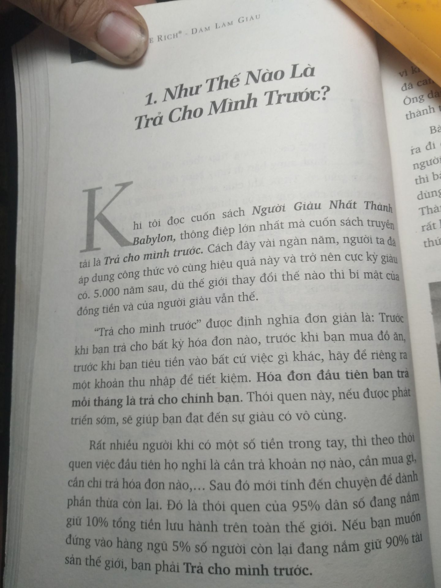 Sách rất hay. Thấm nhất câu "Hãy trả cho mình trước". Nhờ cuốn sách mà mình hiểu được nghĩa câu đó. Lúc trước đọc cuốn Dạy con làm giàu tập 1. Không hiểu câu đó. Tới khi đọc cuốn này mình mới ngộ ra.