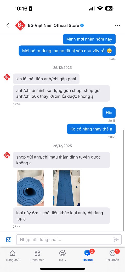 Hàng quá kém , nhắn tin phản hồi thì ko nhắn đc