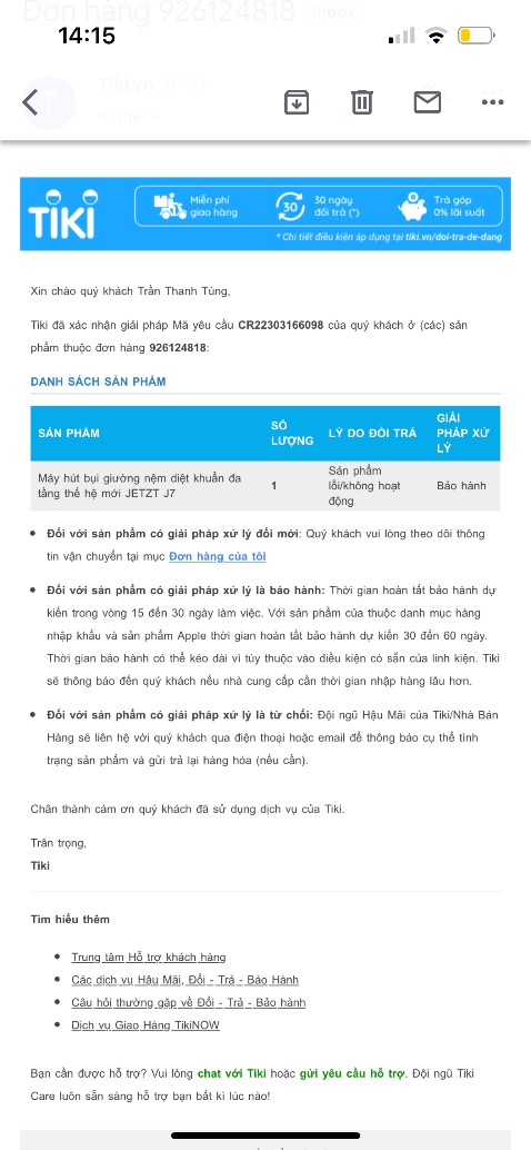 Máy dùng tốt được khoảng hơn 2 tháng thì hư ngang xương. Quy trình bảo hành, đổi trả giữa Tiki và cửa hàng làm quá lâu và tệ. Thu hàng được 1 tuần rồi mới xác nhận phương án xử lý. Phương án thì ghi cần 15 - 30 ngày mới bảo hành xong thì trong thời gian đó khách hàng làm sao.