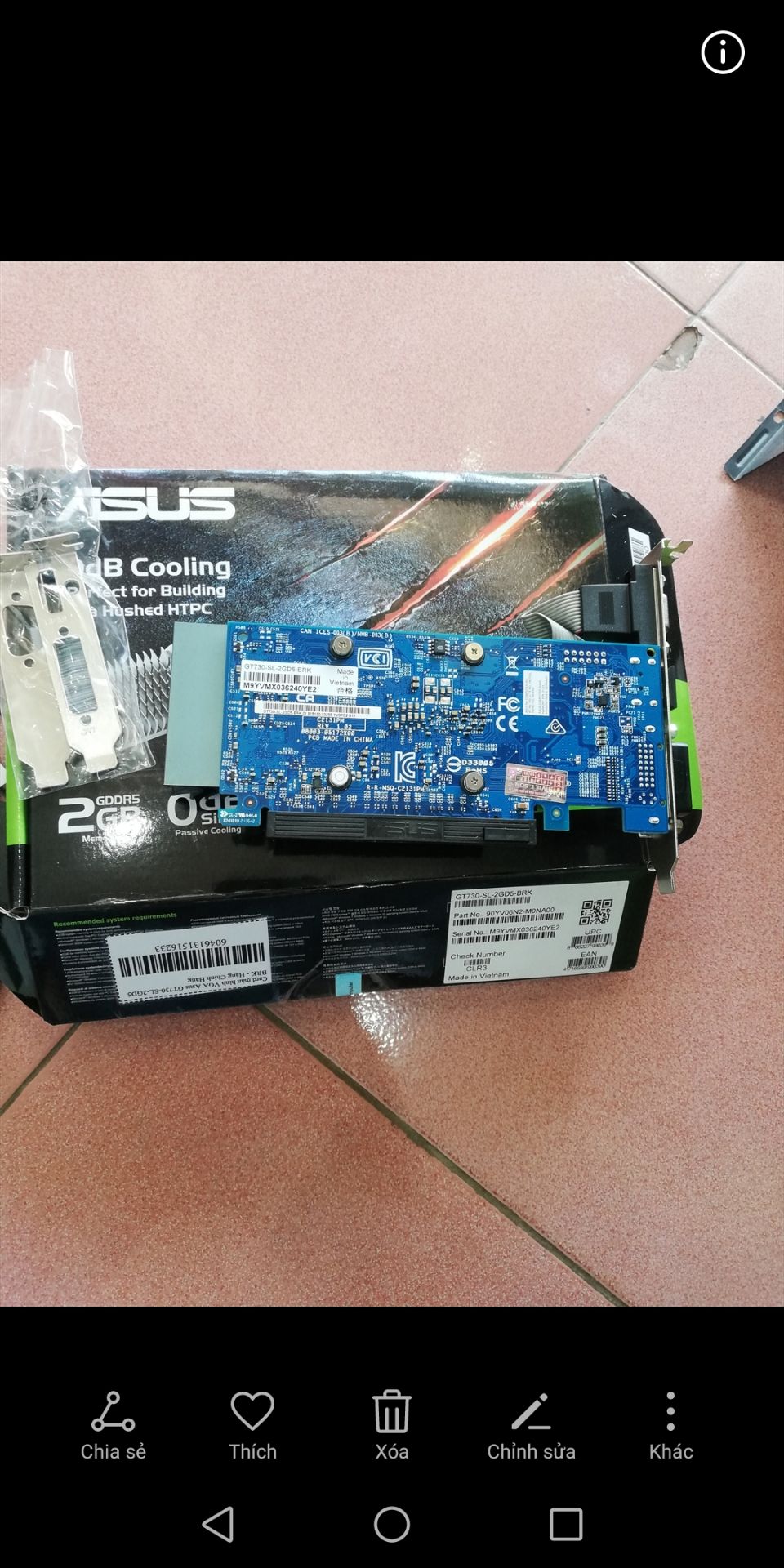 card mới mà lỗi không xuất hình. đã cắm vào nhiều main khác nhau đều không lên hình, chờ Tiki đổi trả sản phẩm khác. Khi nào có kết quả sẽ đánh giá lại sau. ... Chờ gần 1 tháng sau tết đã nhận đc card mới, hoạt động tốt , chờ thời gian xem độ bền, gửi hàng hơi chậm do xa vs covid