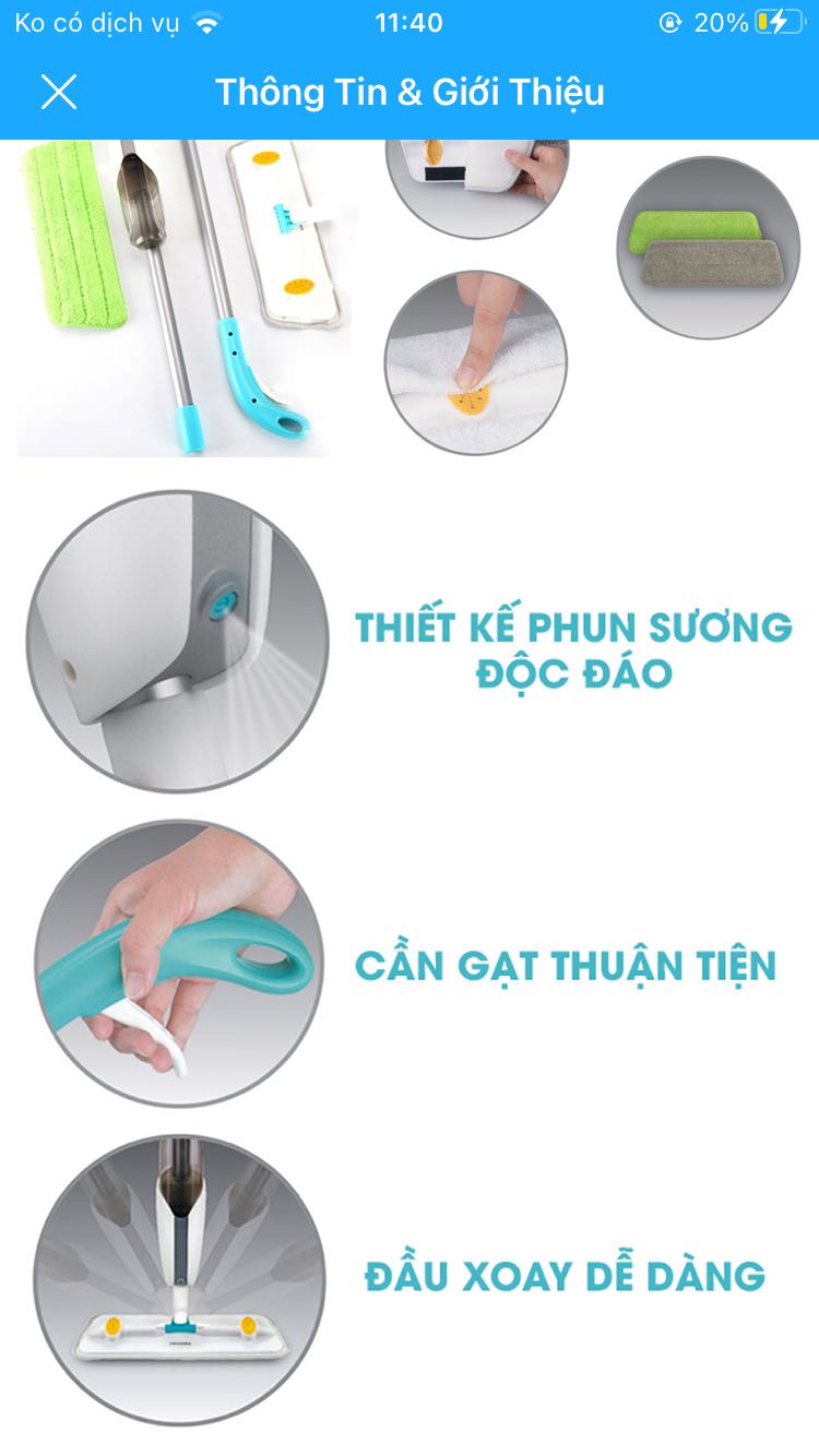 Cây lau nhà nhẹ. Khá chắc chắn. Tuy nhiên phần vòi phun nước bị lỗi. Mình sịt nước chảy ra từng giọt như ve đái. Mình đã liên hệ vs shop nhưng shop k phản hồi. Thật sự bực mình. Mong ngóng mãi mà cuối cùng thất vọng.
