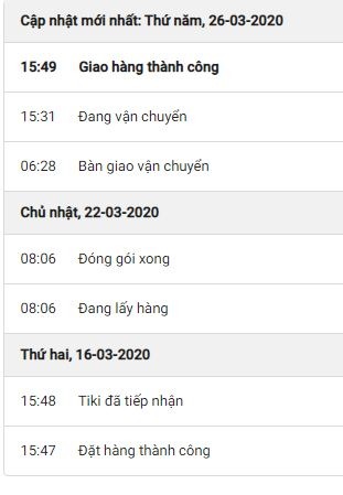 Sản phẩm tốt, chất lượng.
Thời gian giao hang quá tệ: khi đặt hàng thông báo giao hàng ngày 23/3.
Nhưng đến 26/3 mới giao.
Theo dõi đơn hàng thấy từ lúc tiếp nhận đến lúc đóng gói là 6 ngày (có cần lâu vậy khg?)
Từ lúc giao cho bên vận chuyển đến lúc vận chuyển cũng 2 ngày. (có thể chấp nhận đc vì có thể chờ đủ chuyến hàng)
Thời gian vận chuyển từ HN đến Cần Thơ chỉ ngày trước ngày sau: OK.
Tiki nên rút kinh nghiệm: báo thời gian giao hàng tương đối chính xác 1 chút  lâu cũng đc, nhưng chính xác.