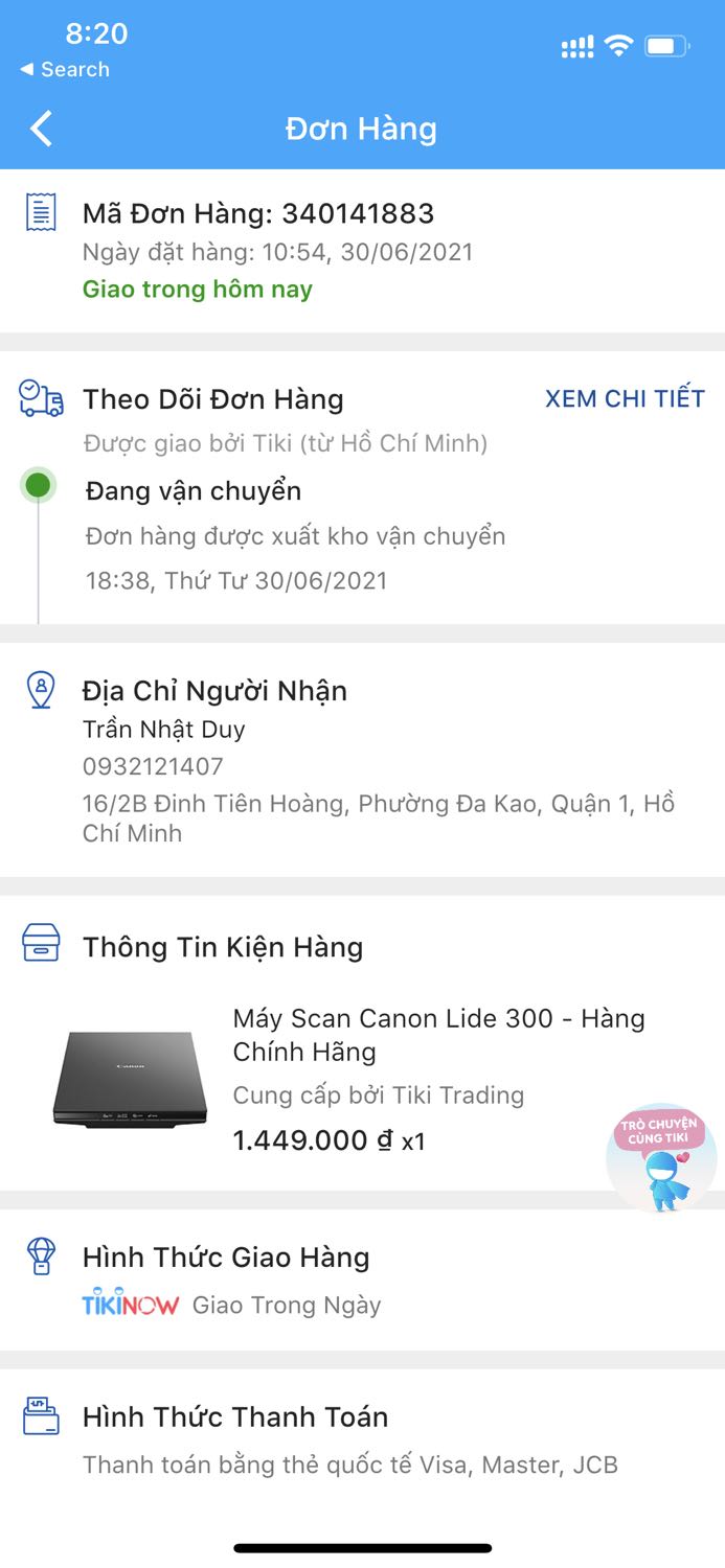 Tiki giao hàng không đúng hẹn. 
Vì mình muốn mua nhanh nên đã mua thêm gói TikiNow mất 99k cuộc đời. Sau đó, mình đặt thì Tiki hẹn sẽ giao trong hôm nay (30/6), mãi đến 18 giờ 38 cùng ngày tình trạng đơn mới chuyển qua “Đang vận chuyển”, trong khi tình trạng đơn hẹn là “Giao trong hôm nay (30/6). Vì địa chỉ mình đặt là ở văn phòng công ty, 7h tối mình phải xách xe chạy từ Thủ Đức lên Q1 đứng đợi, đợi đến 8h30 tối đành phải ra về. Mãi đến 8h sáng nay (01/07) mới bắt đầu vận chuyển giao hàng. Nếu vậy Tiki nên thông báo hay có một động thái xin lỗi hay chuyển thông báo để mình biết là không nhận được trong ngày. Bắt mình đợi hơn một ngày, chạy xe 7h tối lên rồi 8h30 tối về giữa trăm công ngàn việc, rồi mất 99k cuộc đời mua TikiNow chỉ mong giao nhanh trong ngày. Và mình bị sếp khiển trách :( Sản phẩm dùng tốt, nhưng cách tương tác với khách hàng để thông báo khi nào nhận hàng lại chưa ổn. Hy vọng Tiki khắc phục hạn chế này.