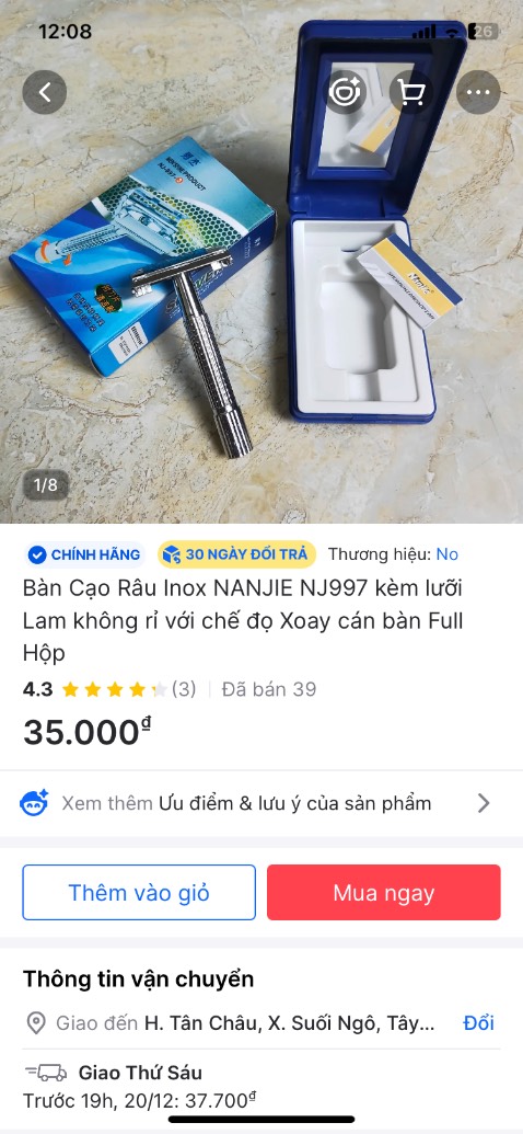 - Giao hàng đúng mẫu! Cạo chuẩn.
- Tốt; tặng Shop 5 sao.