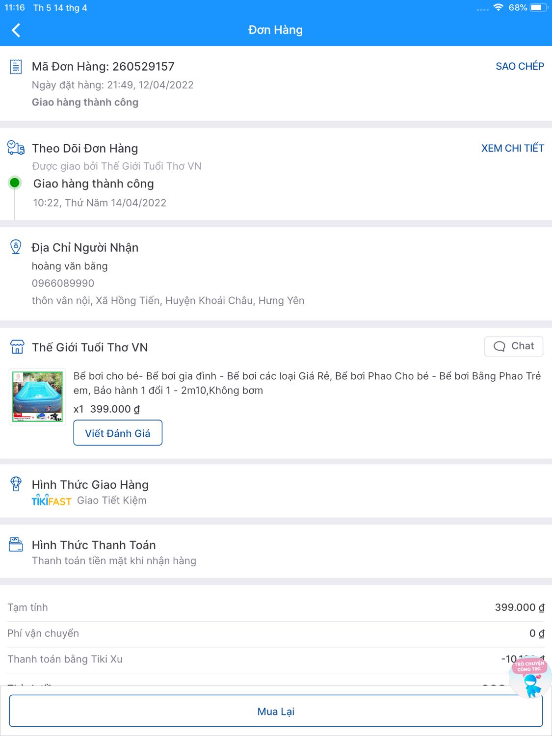 Hàng không đúng kích thước đặt 2,1m hàng giao có 1,8m