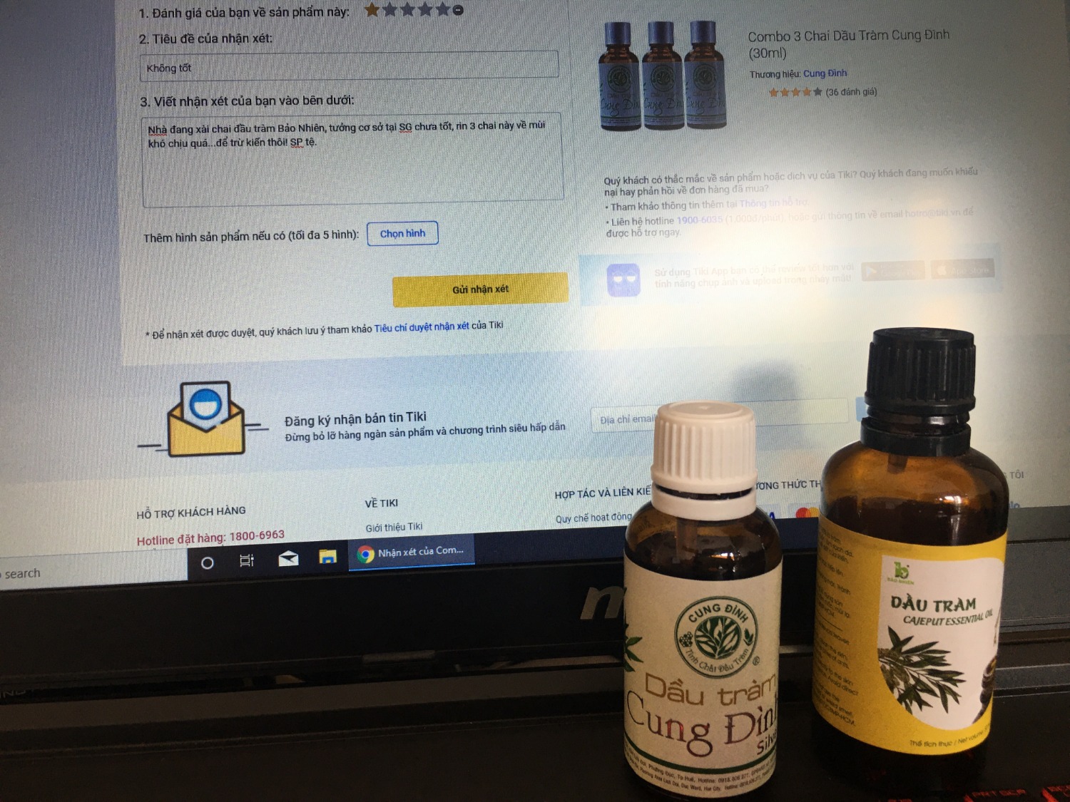 Nhà đang xài chai đầu tràm Bảo Nhiên, tưởng cơ sở tại SG chưa tốt, rin 3 chai này về mùi khó chịu quá...để trừ kiến thôi! SP tệ.