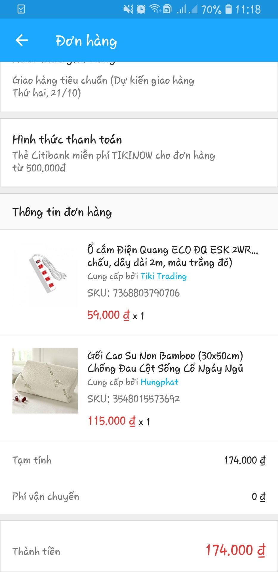 Vui lòng kiểm tra đơn hàng 895170610. Ngày dự kiến giao là 21/10, nhưng hôm nay mình vẫn chưa nhận được hàng.