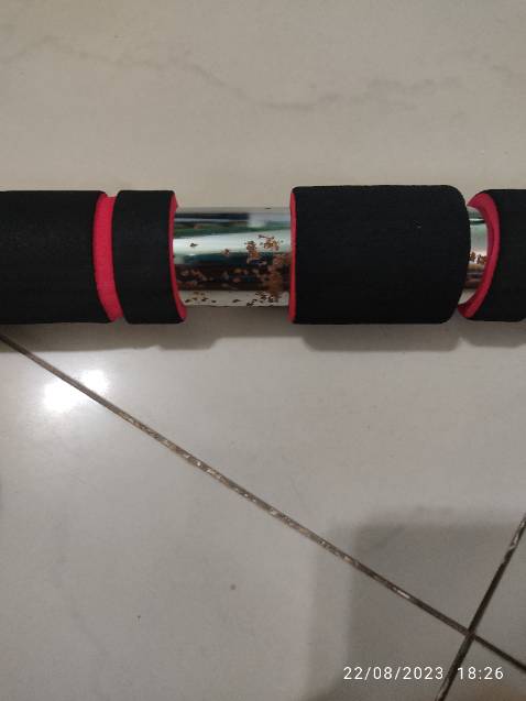 Hàng cũ gỉ sét, có mỗi một đầu cao su gắn tường, đáng lẽ phải hai đầu