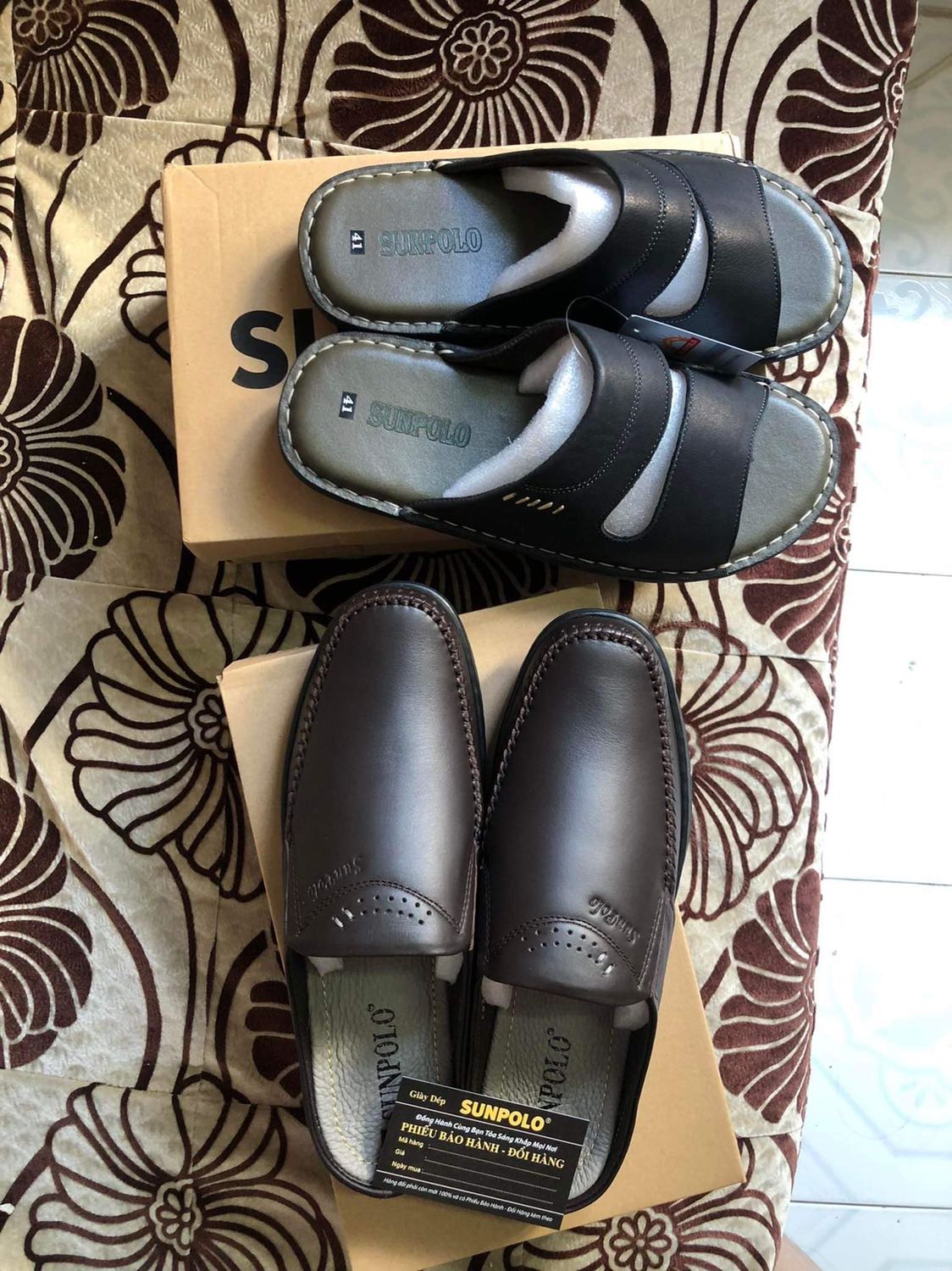 Lần đầu mua dép tặng ba rất ưng, da êm sịn, đóng gói cẩn thật có cả thẻ bảo hành. Ủng hộ shop 👍