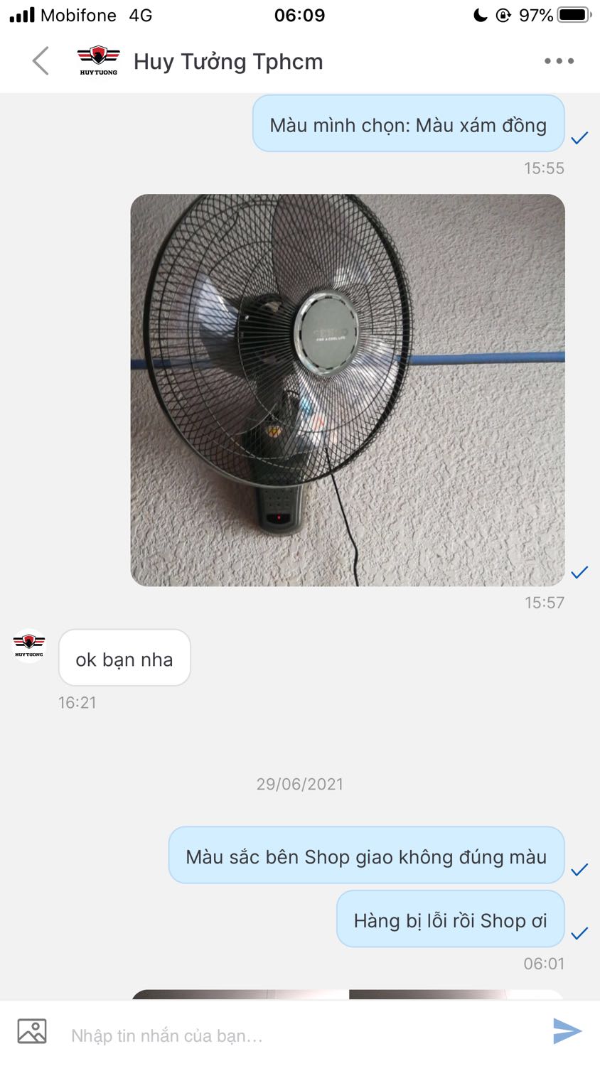 Quá tệ. Trước khi quyết định mua, Đã trao đổi với Shop có màu xám đồng thì mình mới đặt mua. Shop giao không đúng màu ,...Rồi động cơ máy chạy KHÔNG ÊM chút nước, kêu cà rẹc... ban đêm ồn không thể tả. Con còn nhỏ...ảnh hưởng giấc ngủ của bé. Lúc khui hàng thì sản phẩm cũ, bị ố màu... Shop đổi lại cho mình quạt khác đi.Shop hứa với KH sẽ đổi rồi mà, hic