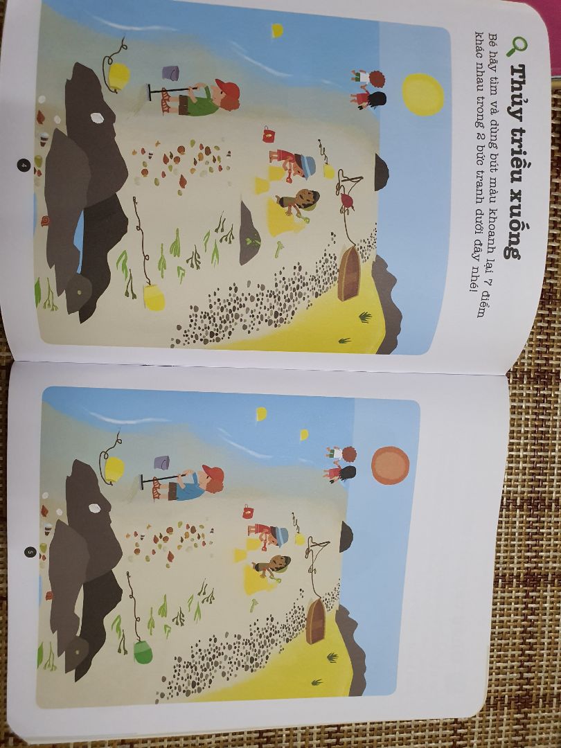 sách in màu đẹp lắm, trò chơi đa đạng, hay: tìm đường, tô màu, dán hình, tìm điểm khác nhau... bé mình gần 4 tuổi và thích chơi lắm.