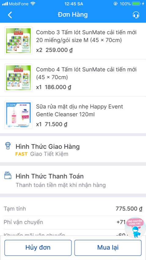 Mua 599k dc tặng 1b tã, mua 699k bớt dc 100k.

Tôi mua đơn 700k chốt đơn thì chỉ dc bớt 100k thôi, ko dc tặng 1b tã ☹️ 
Lúc chọn vẫn thấy 1b tã tặng ở trong giỏ hàng, chốt đơn xong xem lại ko thấy, thời gian chênh lệch 15” thôi. (Mua thêm chai srm mà thành ra vậy🤦‍♀️)
12 giờ đêm lọ mọ săn sale mà kết quả như vậy quá thất vọng, riết rồi ko biết tiki khuyến khích khách hàng phải tối hôm mua hàng, ban ngày để ngủ quá🙃🙃