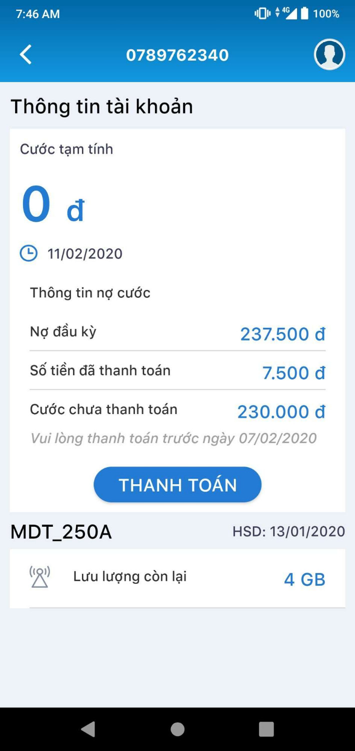 - Mua SIM 4G này trước Tết 2020 vài hôm, xài được mấy bữa thì thấy báo nợ tiền, sắp hết hạn, và bây giờ thì "im ru" ko xài được nữa, kiểm tra với app My Mobile cũng không thấy gì.

Thật sự không hiểu đây là SIM gì có đúng như sản phẩm không hay là thế nào nữa?