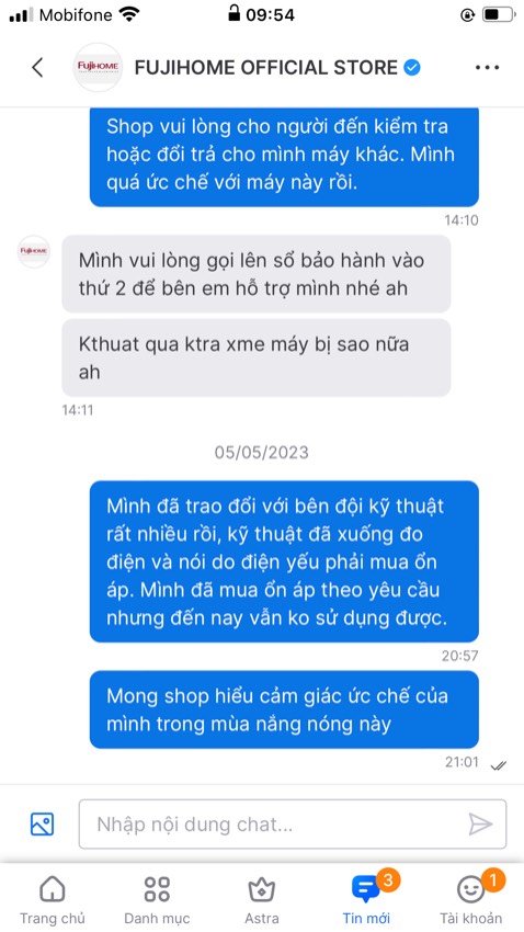 Điều hoà mua về dùng rất tệ. Vỏ nóng. Phòng 15m2 bật cả đêm không lạnh nổi. Nhà cung cấp nói gọi cho bên Bảo hành, Bảo hành qua nói do điện nhà yếu phải mua ổn áp (nhà mình ở SG). Mua ổn áp về vẫn không chạy liên hệ nhà cung cấp thì không thèm phản hồi, hỗ trợ gì.