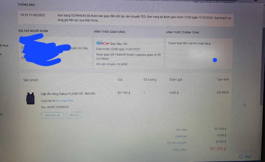 Mua balo thiếu quai đeo, Tiki báo chờ thu hồi, đổi mới.
Chờ mãi ko thấy phản hồi, hỏi lại thì báo hết hàng, chờ hoàn tiền.
Chờ mãi hoàn được tiền thì nhận 29.000₫ trong khi đơn 551.000₫, đến giờ chưa có thông tin gì tiếp theo.
Mình thấy KH của Tiki đi mua việc chứ ko phải mua hàng, hàng ko có xài, tiền thì bị giam, giờ phải quỳ lạy để được lấy lại tiền của mình.
Buồn cho DN Việt.