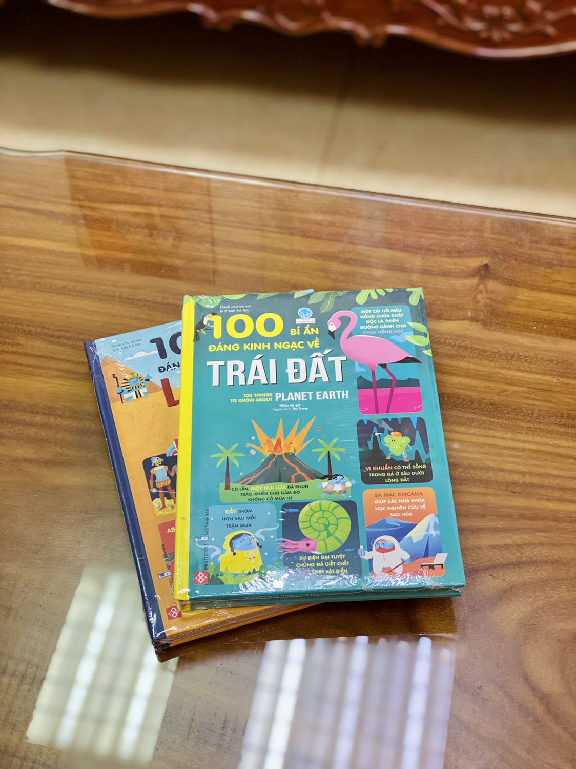 - Mình đặt 2 quyển 100 bí ẩn đáng kinh ngạc về trái đất và lịch sử. Cả 2 quyển đều có bìa cứng, khổ vừa, in màu toàn bộ; ảnh minh họa sinh động, trực quan và rất đáng yêu. Bìa sách bắt mắt, chất lượng giấy tốt. Về nội dung mình thấy sách trình bày tốt, cung cấp nhiều kiến thức hữu ích và thú vị. 
- Fahasa đóng gói thật sự cẩn thận và chắc chắn, sách ngoài được bọc chống sốc, mỗi quyển còn được bọc màng co phẳng phiu. Đơn lần này mình săn sale nên đặt được một lúc 5 quyển ưng ý. Tuy nhiên mình không hài lòng về giờ giao hàng của Fahasa (hoặc đối tác vận chuyển), đơn dự định giao vào thứ 6 nhưng đến tận 19:30 tối thứ 7 mới giao cho mình. Giao ngoài giờ hành chính và muộn như vậy nhưng không một thông báo nào cả. Trên app Tiki vẫn thể hiện đơn hàng giao vào thứ 6? Mình không hiểu lý do tại sao.