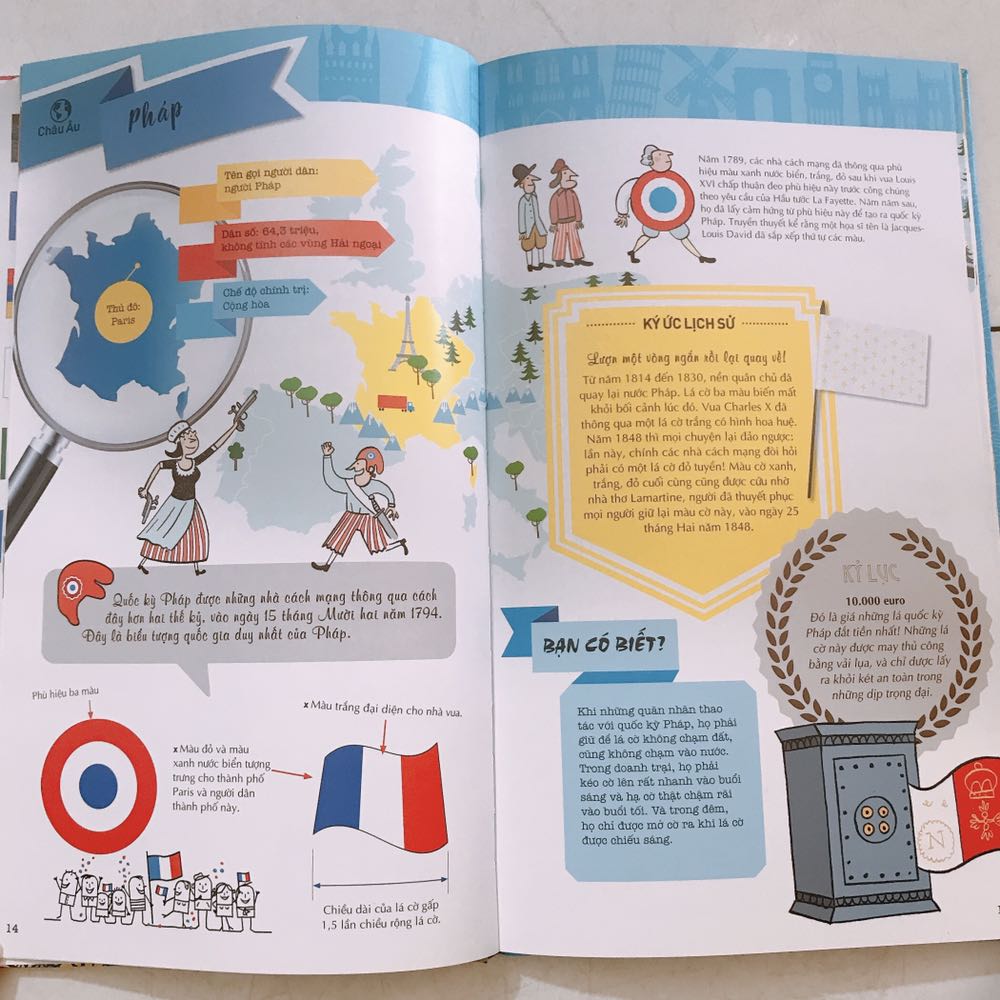 Đã có kha khá “cẩm nang”, “bản đồ” rồi, tình cờ lướt Tiki thấy có cuốn “Quốc kỳ và quốc gia” thế là mạnh dạn đón em này về luôn ^^.

Sách tổng hợp và liệt kê quốc kỳ của các quốc gia trên thế giới, phân chia theo khu vực từng châu lục, xem và tra cứu khá dễ. Một số quốc kỳ, quốc huy có phân tích rõ màu sắc, hình ảnh trên đó tượng trưng cho điều gì mà mỗi quốc gia muốn gửi gắm. Bổ ích lắm! Ai có cùng đam mê với mình thì có thể tham khảo cuốn này nha.

Sách quá khổ nên Tiki đóng gói cũng đặc biệt kỹ càng hơn bình thường, nhận được sách nguyên vẹn không sứt mẻ gì, nhẹ lòng dễ sợ ^^.