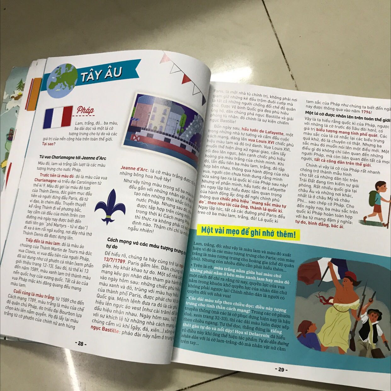 Quyển sách hay, thú vị, màu sắc thu hút. 2 anh em Bé ôm đọc cả ngày ko chán. Có hình dán lá cờ, con vật thích lắm.