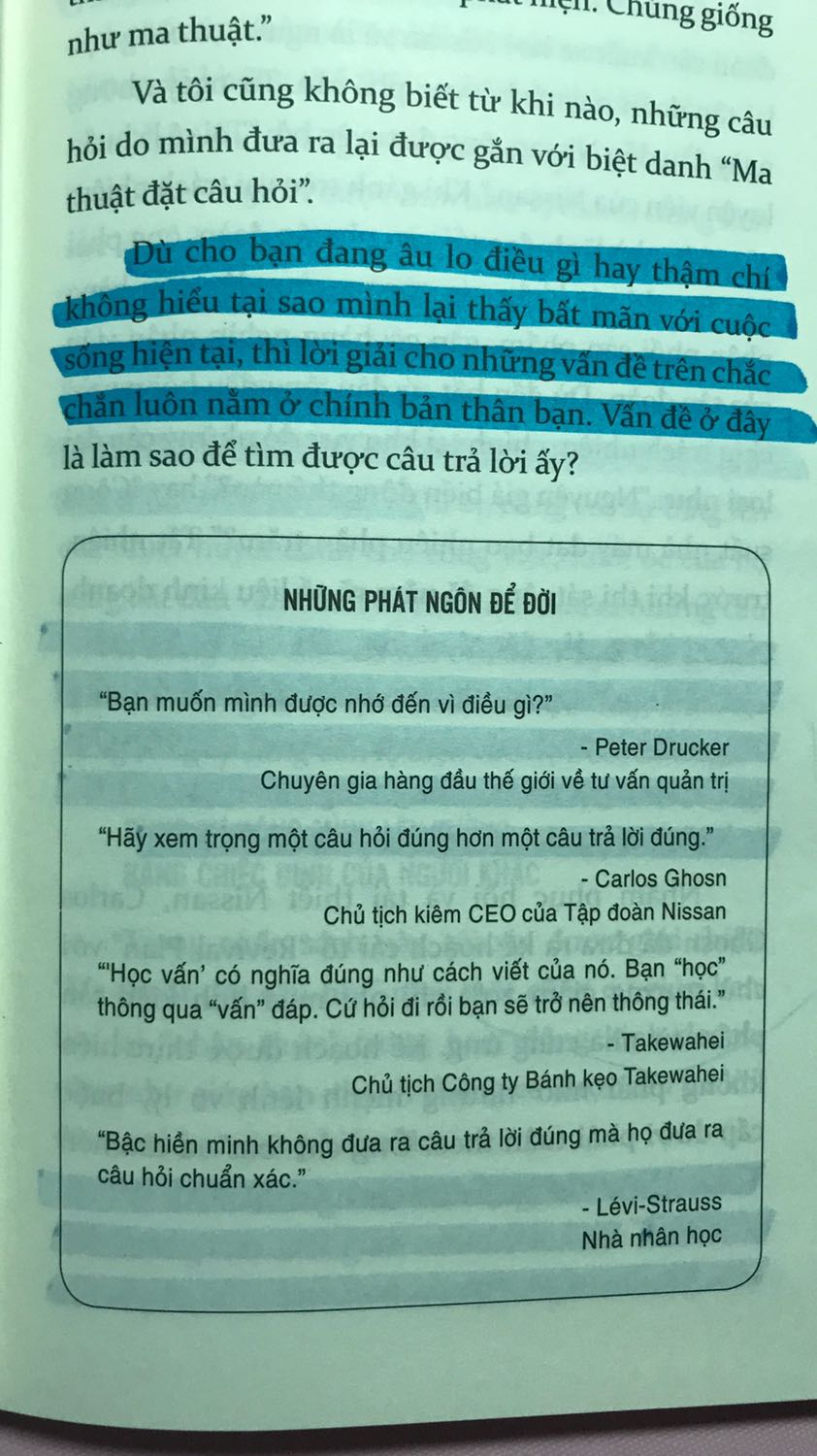 Sách rất hay !!! mình nghĩ tất cả mọi người , dù là ai hay vị trí nào cũng có thể cuốn sách này nếu bản thân muốn thay đỗi phương pháp giao tiếp hiệu quả hơn bằng cách đặt câu hỏi . 
Ngôn từ dễ hiểu , hướng đến trọng tâm . 
Tiki : tôi luôn hài lòng với mọi sản phẩm và dịch vụ của Tiki . tôi luôn chọn được những cuốn sách hay và phù hợp nhờ xem lượt mua và review của độc giả . Cảm ơn tiki , alpha books , nhà xuất bản  lao đông - xã hội và Thu thảo dịch , những người riview sách có tâm để tôi có cơ hội tìm hiểu cuốn sách này