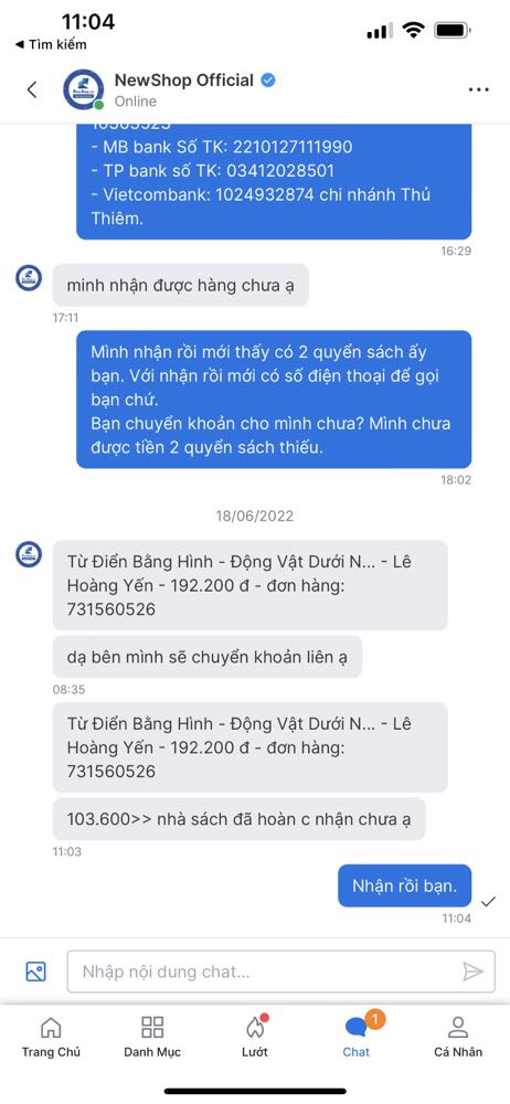 Mua 4 quyển chỉ giao 2 quyển - mình đã nhận được tiền thừa bên shop chuyển khoản