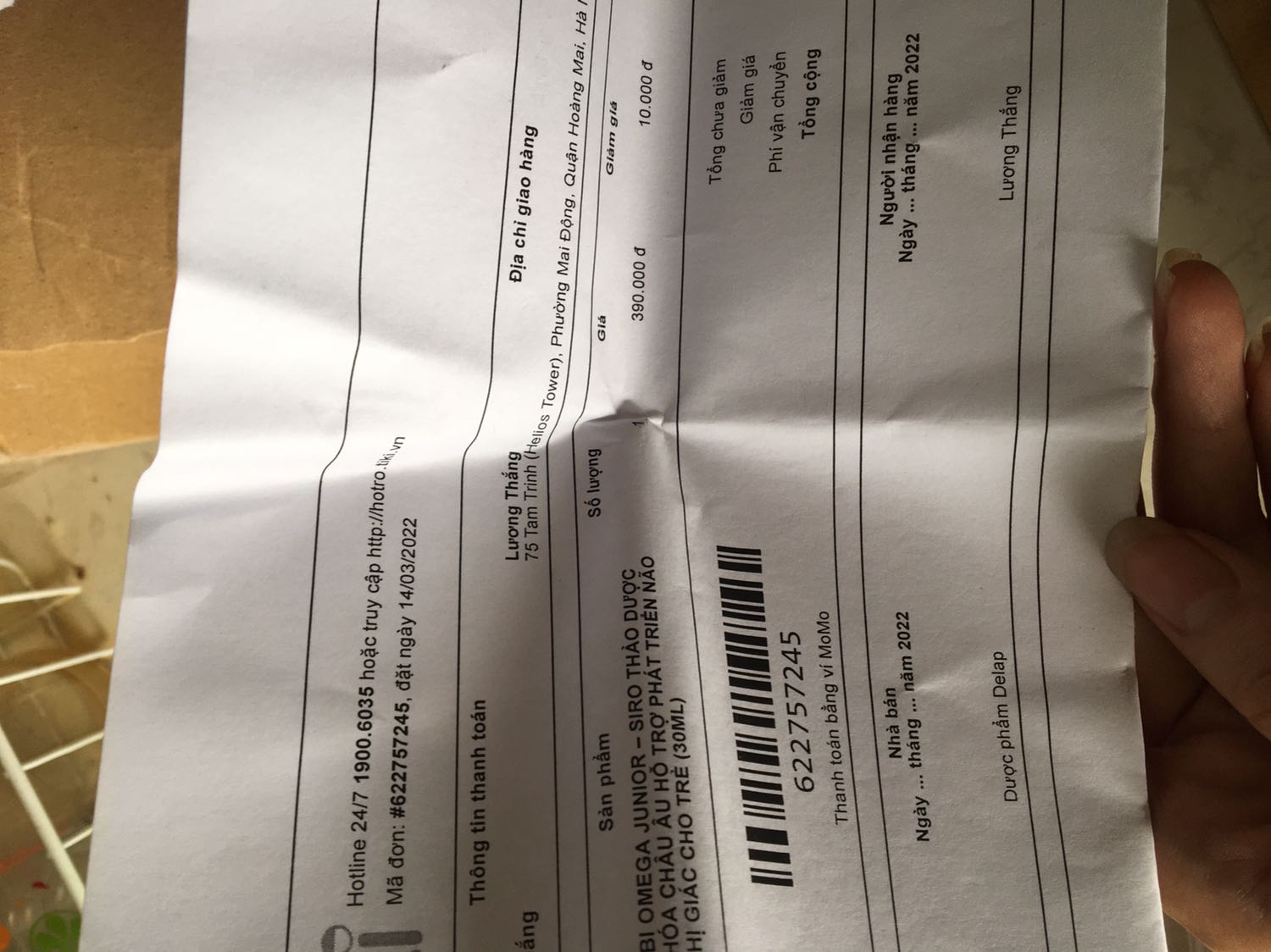 Mình order dha mà gưie mình lọ này là sao