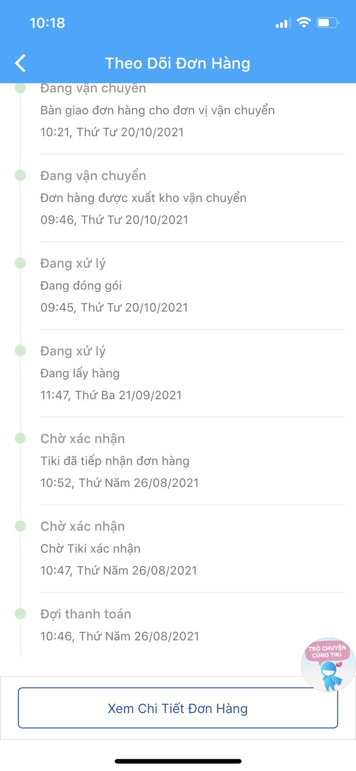 Chất lượng phục vụ của tiki và cả store quá tệ.
Giao hàng gần 2th dù đã thanh toán. Nhắn tin cho store thì báo do tiki giáo. Phản ánh voeis tiki thì cứ rạp khuôn. Rất bực bội. Mình huỷ đơn 5-7 lần ko đc.