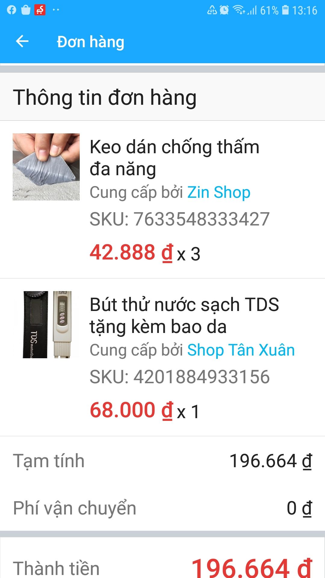 sp đặt mua và sp đã nhận bà con xem có giống không nào? giá mua là trả thực tế 68k mà trong quản lý đơn hàng là 64.888k.