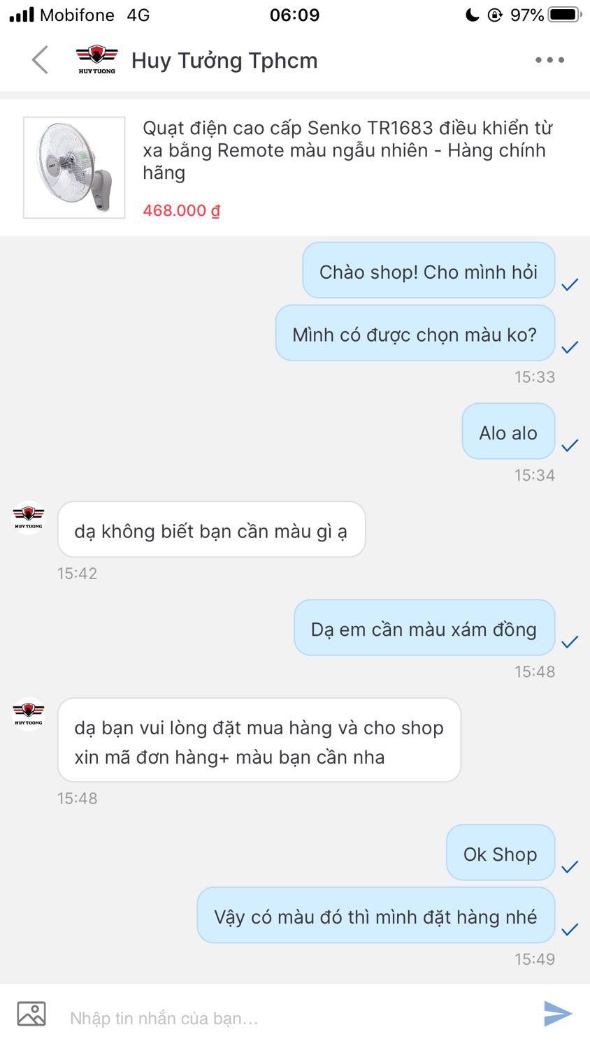 Quá tệ. Trước khi quyết định mua, Đã trao đổi với Shop có màu xám đồng thì mình mới đặt mua. Shop giao không đúng màu ,...Rồi động cơ máy chạy KHÔNG ÊM chút nước, kêu cà rẹc... ban đêm ồn không thể tả. Con còn nhỏ...ảnh hưởng giấc ngủ của bé. Lúc khui hàng thì sản phẩm cũ, bị ố màu... Shop đổi lại cho mình quạt khác đi.Shop hứa với KH sẽ đổi rồi mà, hic