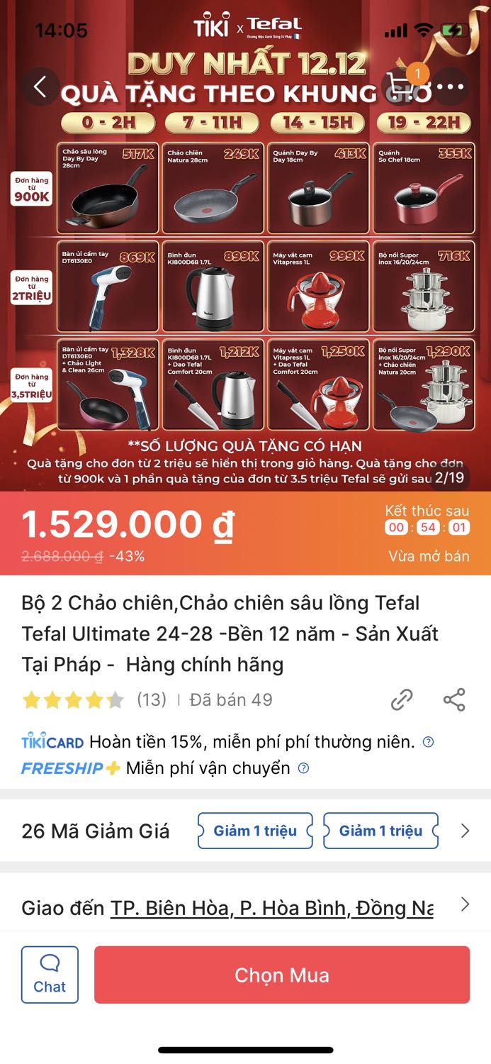 Chảo móp tiếp ạ!
Cũng không hiểu sao đọc review Tiki thì thấy ai cũng bị chảo móp, nên nghĩ dịch vụ sẽ khắc phục vì chảo “nhập cũng không hề rẻ”! NHƯNG KHÔNG ạ, việc này chắc ai mua chảo ở Tiki chắc cũng nên trải nghiệm một lần quy trình đổi trả cho biết thêm!
Giao hàng rất nhanh, nay đặt mai có!
Nhưng đổi trả thì phản hồi 2 lần, đầu tuần, tiki bảo xử lý 2-3 ngày nhưng cuối tuần vẫn chưa thấy ai tới thu hồi sản phẩm và vẫn còn đang check! 
Mua canh sale 12.12, Nồi tặng kèm thấy tefal bảo gửi sau nhưng cũng k có thông báo gì cũng không biết có không ạ! 
Hơi bức xúc vì lâu rồi mới mua lại tiki thì được trải nghiệm không mấy vui vẻ gì Chảo móp tiếp ạ!
Cũng không hiểu sao đọc review Tiki thì thấy ai cũng bị chảo móp, nên nghĩ dịch vụ sẽ khắc phục vì chảo “nhập cũng không hề rẻ”! NHƯNG KHÔNG ạ, việc này chắc ai mua chảo ở Tiki chắc cũng nên trải nghiệm một lần quy trình đổi trả cho biết thêm!
Giao hàng rất nhanh, nay đặt mai có!
Nhưng đổi trả thì phản hồi 2 lần, đầu tuần, tiki bảo xử lý 2-3 ngày nhưng cuối tuần vẫn chưa thấy ai tới thu hồi sản phẩm và vẫn còn đang check! 
Mua canh sale 12.12, Nồi tặng kèm thấy tefal bảo gửi sau nhưng cũng k có thông báo gì cũng không biết có không ạ! 
Hơi bức xúc vì lâu rồi mới mua lại tiki thì được trải nghiệm không mấy vui vẻ gì