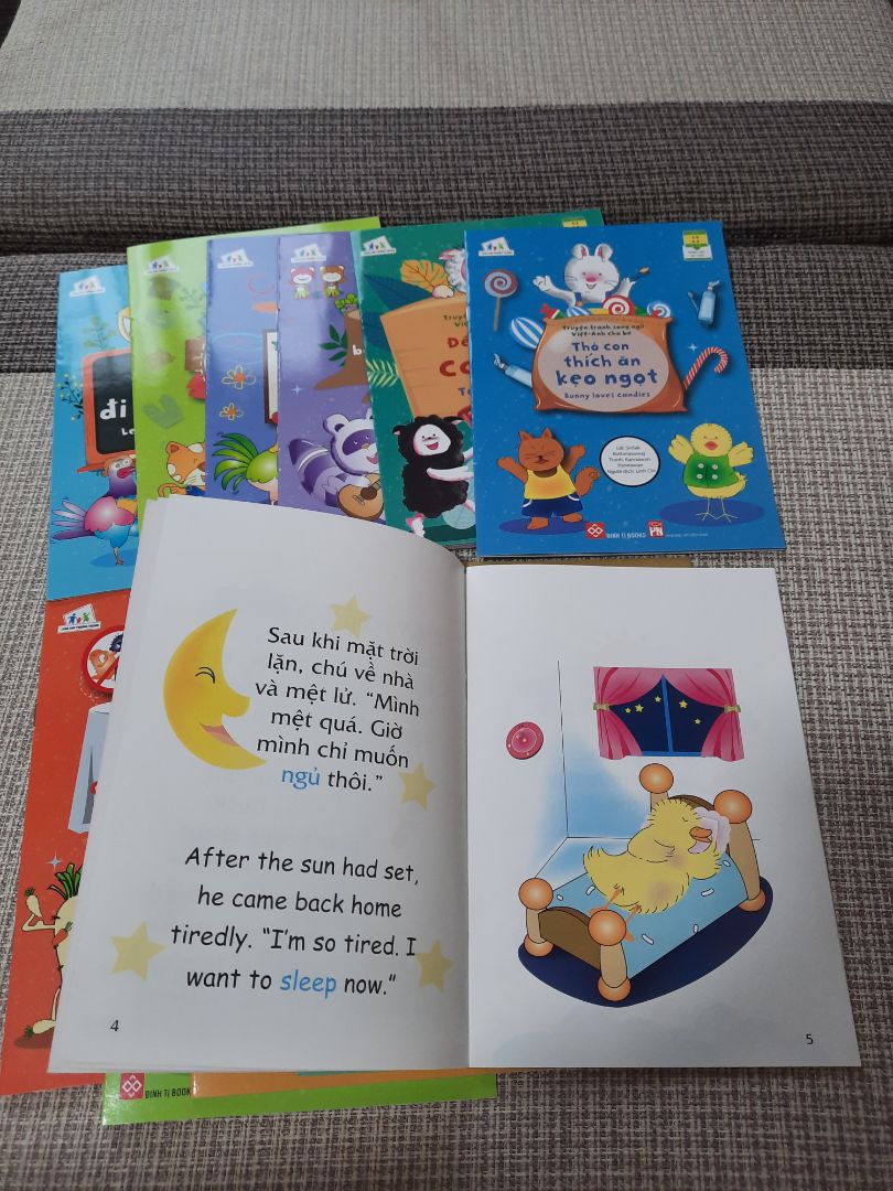 Sách mới đẹp nhưng nhỏ và mỏng hơn mình nghĩ. mỗi quyển sách khoảng 7-8 tờ giấy thôi. Để  đọc và rèn thói quen tốt cho bé thì cũng khá hay. Tiki giao hàng nhanh, bọc và đóng gói hàng rất cẩn thận.