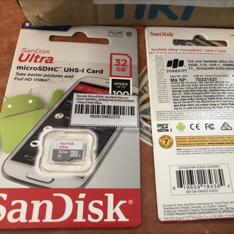 Sản phẩm chính hảng từ Sandisk, phân phối bởi FPT. Đúng như thông tin mô tả, mình gắn vào camera xiaomi nhận ngon lành