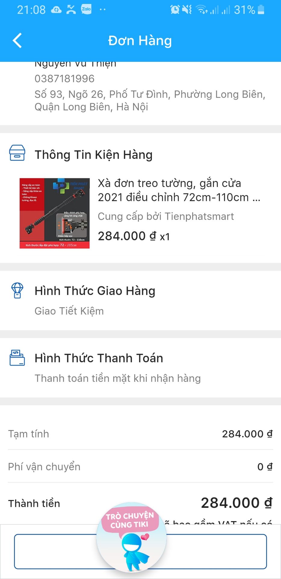 Mình đặt hàng loại xà gắn cửa 2021 này giá 284k mà shop lại giao cho mình loại xà 159k. Xà vừa k đúng mẫu, vừa k đúng kích thước nên mình không dùng được. Mình rất không hài lòng, mong Tiki và shop hỗ trở đổi lại sản phẩm đúng theo đơn.