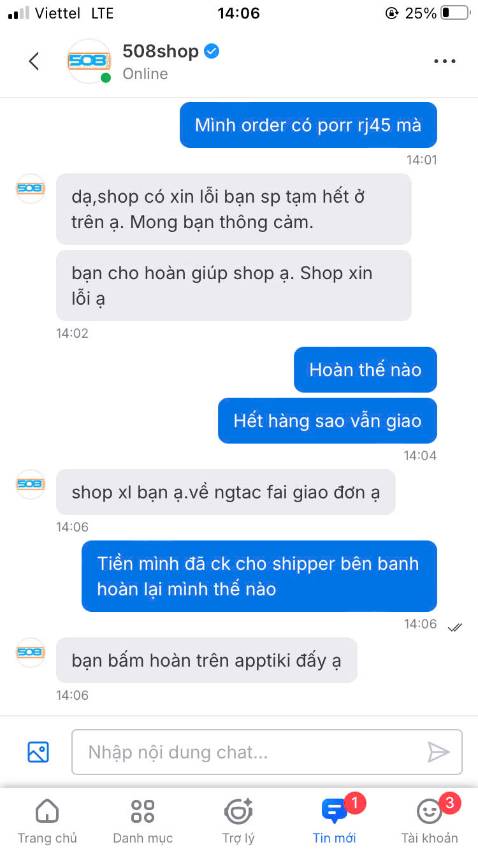 Shop giao hàng không đúng sản phẩm mua