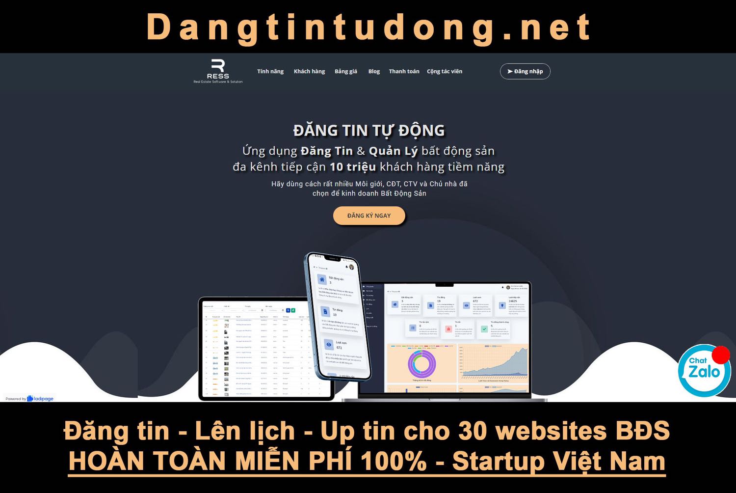 👉 Chào bạn, 
💥 Nếu bạn đang kinh doanh Bất động sản và bạn thương đang làm những điều này:
- Đăng tin lên nhiều nền tảng như Zalo, Facebook, các Website bất động sản như Chợ tốt, Bấtđộngsản.com.vn, Alonhadat, Muaban, Homedy, Dothi,... để tìm được nhiều khách có nhu cầu nhất. 
- Vào từng trang để xem tình trạng tin, chỉnh sửa nội dung nếu ko được duyệt, hay xem lượt view, tương tác.
- Nạp tiền quảng cáo vào những trang tốn phí để đăng tin VIP.

Những công việc trên sẽ tiêu tốn của bạn từ một đến nhiều giờ đồng hồ mỗi ngày làm việc. Vậy làm thế nào để vừa tiết kiệm thời gian, và tin đăng phải hiệu quả để tiếp cận được 16 triệu Khách hàng tiềm năng?

RESS - startup về công nghệ Bất động sản đã viết ra giải pháp giúp bạn giải quyết những khó khăn này và nó hoàn toàn miễn phí. Chúng tôi viết trên nền tảng đám mây vì thế bạn không cần tải, cài đặt hoặc treo máy. Những gì bạn cần là 1 chiếc điện thoại hoặc laptop có kết nối internet. 

Các tính năng chính có trong gói: 
✔️ Đăng tin lên 08 websites trong 1 phút (Batdongsan.com.vn, Chotot, Alonhadat, Muaban, Dothi, Vatgia, Meeyland)
✔️ Quản lý tài khoản các websites bất động sản
✔️ Số tin đăng hàng tháng: 500
✔️ Lên lịch & hẹn giờ đăng tin
✔️ Quản lý tin đã đăng trên tất cả websites
✔️ Đăng tin chuẩn SEO
✔️ Bản tin thị trường BĐS
✔️ Báo giá thị trường BĐS
✔️ Thanh toán 1 cổng
✔️ Up tin tự động & lên lịch up tin
✔️ Kèo thơm (BĐS ngon giá đầu tư)

Dangtintudong.net
For support: *** - ***