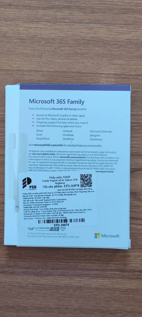 Key sản phẩm Microsoft 365 Family, thời gian 12 tháng, chia sẻ cho 6 người sử dụng